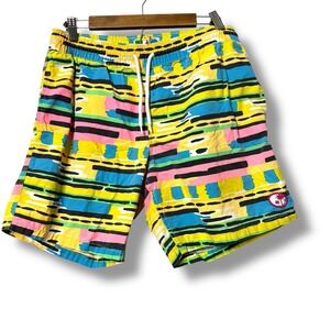 Men's Vintage Board Shorts Swim Trunks Large Neon Graphic Trunks Y2k 90s artsy